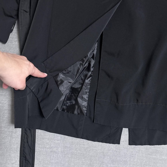 New York Co Trench Coat M Black Belted Long Rain Jacket Classic Retro Fall Layer - Picture 8 of 13